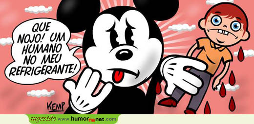 Rato Mickey apanha humano em refrigerante