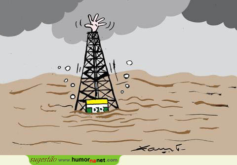 Uma torre de petróleo a afundar-se